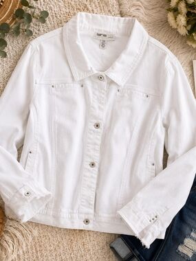 Lana Lee White Denim Jacket Plus Size 22X Stretch 29" Ptp